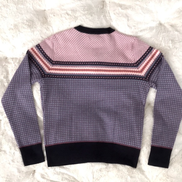 GH Bass Sweater Cardigan Soft Acrylic Medium Pink Navy Blue Patterned - Picture 6 of 6